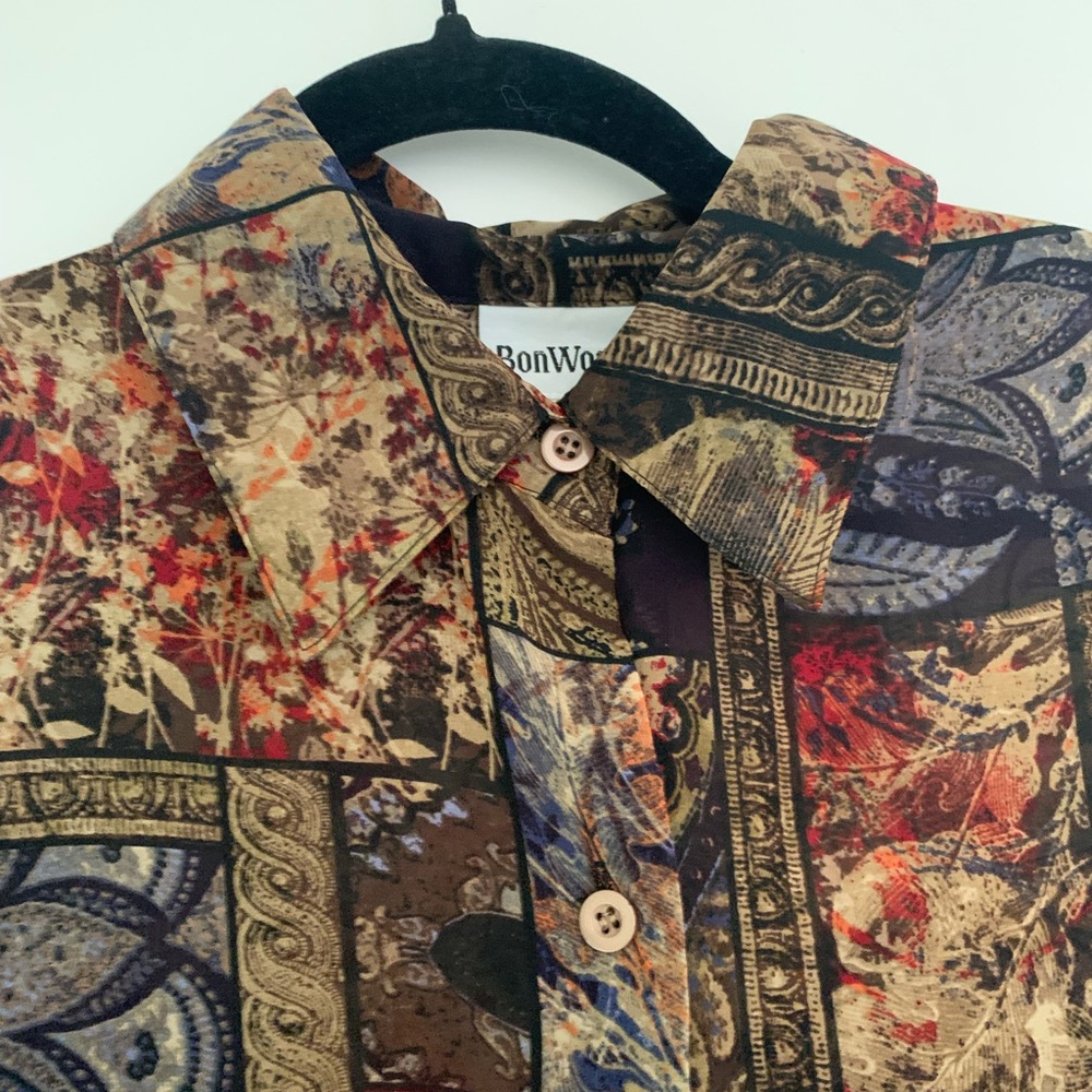 Vintage BonWorth Paisley Multicolor Patterned Longsleeve ButtonDown Blouse Shirt